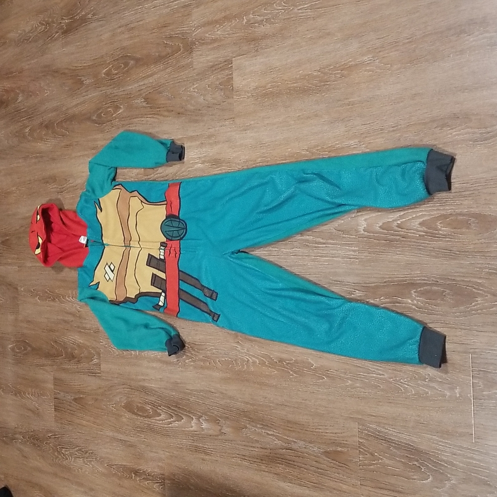 (L) Vintage Teenage Mutant Ninga Turtles Youth Hooded Raphael Onesie Comfy Sleep